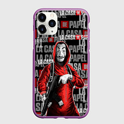 Чехол iPhone 11 Pro матовый La Casa de Papel Человек с автоматом, цвет: 3D-фиолетовый