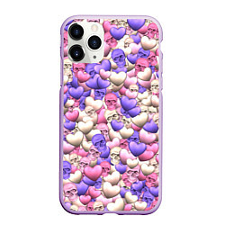 Чехол iPhone 11 Pro матовый Сердечки-черепушки, цвет: 3D-сиреневый