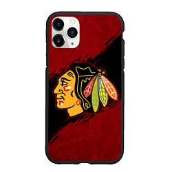 Чехол iPhone 11 Pro матовый Chicago Blackhawks, Чикаго Блэкхокс, цвет: 3D-черный