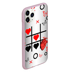 Чехол iPhone 11 Pro матовый Крестики нолики сердцами, цвет: 3D-розовый — фото 2