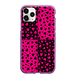 Чехол iPhone 11 Pro матовый Черно-Розовые сердца, цвет: 3D-фиолетовый