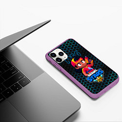 Чехол iPhone 11 Pro матовый Мэг BRAWL STARS соты, цвет: 3D-фиолетовый — фото 2