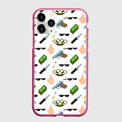 Чехол iPhone 11 Pro матовый Плохой Парень мем, цвет: 3D-малиновый
