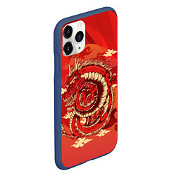 Чехол iPhone 11 Pro матовый Красно-огненный дракон, цвет: 3D-тёмно-синий — фото 2