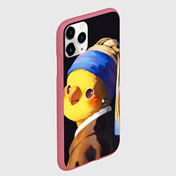Чехол iPhone 11 Pro матовый ПОПУГАЙ С жемчужной Сережкой, цвет: 3D-малиновый — фото 2