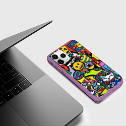Чехол iPhone 11 Pro матовый Romero Britto - emoji, цвет: 3D-фиолетовый — фото 2