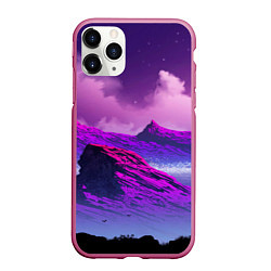 Чехол iPhone 11 Pro матовый Горы Закат Аниме, цвет: 3D-малиновый