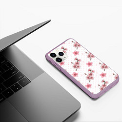 Чехол iPhone 11 Pro матовый Сакура паттерн, цвет: 3D-сиреневый — фото 2