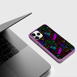 Чехол iPhone 11 Pro матовый League Of Legends - Arcane неоновые логотипы, цвет: 3D-фиолетовый — фото 2