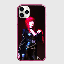 Чехол iPhone 11 Pro матовый Макима с цепями Человек бензопила, цвет: 3D-малиновый