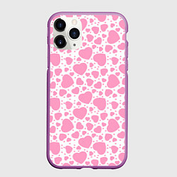 Чехол iPhone 11 Pro матовый Розовые Сердечки LOVE, цвет: 3D-фиолетовый