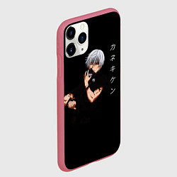 Чехол iPhone 11 Pro матовый Токийский Гуль снимает маску Иероглифы, цвет: 3D-малиновый — фото 2