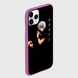Чехол iPhone 11 Pro матовый Токийский Гуль снимает маску Иероглифы, цвет: 3D-фиолетовый — фото 2
