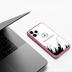 Чехол iPhone 11 Pro матовый Mercedes-Benz - White texture, цвет: 3D-малиновый — фото 2