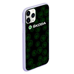 Чехол iPhone 11 Pro матовый Skoda паттерн логотипов, цвет: 3D-светло-сиреневый — фото 2