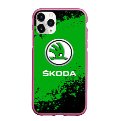 Чехол iPhone 11 Pro матовый Skoda следы от шин, цвет: 3D-малиновый