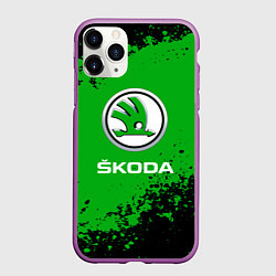 Чехол iPhone 11 Pro матовый Skoda следы от шин, цвет: 3D-фиолетовый