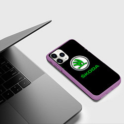 Чехол iPhone 11 Pro матовый Skoda нарисованные линии, цвет: 3D-фиолетовый — фото 2