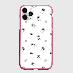 Чехол iPhone 11 Pro матовый Паттерн - кошачьи лапки 3D, цвет: 3D-малиновый