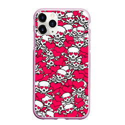 Чехол iPhone 11 Pro матовый Влюбленные черепа, цвет: 3D-розовый