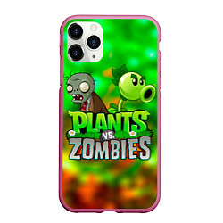 Чехол iPhone 11 Pro матовый Plants vs Zombies горохострел и зомби, цвет: 3D-малиновый