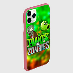Чехол iPhone 11 Pro матовый Plants vs Zombies горохострел и зомби, цвет: 3D-малиновый — фото 2