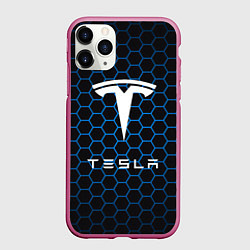 Чехол iPhone 11 Pro матовый Tesla Соты, цвет: 3D-малиновый