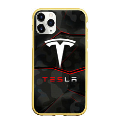 Чехол iPhone 11 Pro матовый Tesla Sport Logo, цвет: 3D-желтый