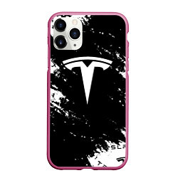 Чехол iPhone 11 Pro матовый Tesla logo texture, цвет: 3D-малиновый