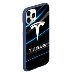 Чехол iPhone 11 Pro матовый Tesla - Неоновые полосы, цвет: 3D-тёмно-синий — фото 2