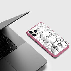 Чехол iPhone 11 Pro матовый Ванпанчмен Сайтама - Saitama, цвет: 3D-малиновый — фото 2