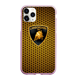 Чехол iPhone 11 Pro матовый Lamborghini gold соты, цвет: 3D-розовый
