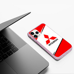 Чехол iPhone 11 Pro матовый Mitsubishi Logo Geometry, цвет: 3D-розовый — фото 2