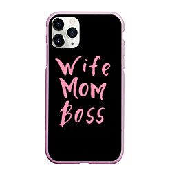 Чехол iPhone 11 Pro матовый Wife Mom Boss, цвет: 3D-розовый
