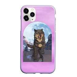 Чехол iPhone 11 Pro матовый Волк оборотень в полнолуние, лиловое небо, цвет: 3D-светло-сиреневый