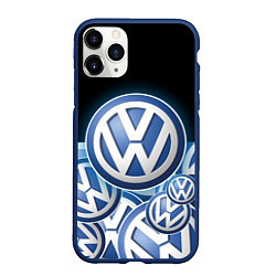 Чехол iPhone 11 Pro матовый Volkswagen Большое лого паттерн, цвет: 3D-тёмно-синий