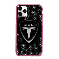 Чехол iPhone 11 Pro матовый TESLA BIG LOGO PATTERN, цвет: 3D-малиновый