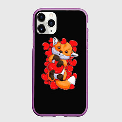 Чехол iPhone 11 Pro матовый Лиса Символ любви, цвет: 3D-фиолетовый