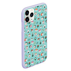 Чехол iPhone 11 Pro матовый Кавайные суши и роллы с глазами, цвет: 3D-светло-сиреневый — фото 2