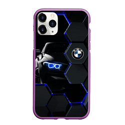 Чехол iPhone 11 Pro матовый BMW НЕОН СОТЫ, цвет: 3D-фиолетовый