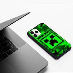 Чехол iPhone 11 Pro матовый MINECRAFT - Зеленый Крипер, цвет: 3D-черный — фото 2