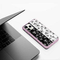 Чехол iPhone 11 Pro матовый TESLA BLACK AND WHITE LOGO PATTERN, цвет: 3D-розовый — фото 2