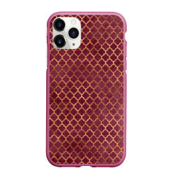 Чехол iPhone 11 Pro матовый Gold & Red pattern, цвет: 3D-малиновый