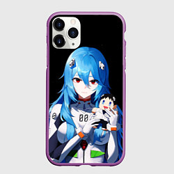 Чехол iPhone 11 Pro матовый Рей Аянами с игрушкой Синдзи Евангелион, цвет: 3D-фиолетовый