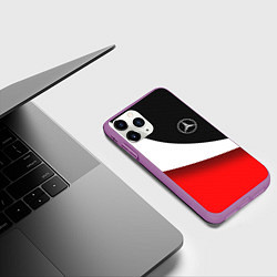 Чехол iPhone 11 Pro матовый MERCEDES BENZ КАРБОН И КРАСНАЯ ВОЛНА, цвет: 3D-фиолетовый — фото 2
