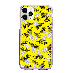 Чехол iPhone 11 Pro матовый Пчелы на желтом, цвет: 3D-светло-сиреневый