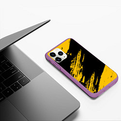 Чехол iPhone 11 Pro матовый BLACK AND YELLOW GRUNGE ГРАНЖ, цвет: 3D-фиолетовый — фото 2