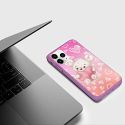 Чехол iPhone 11 Pro матовый Милый мишка в сердечках, цвет: 3D-фиолетовый — фото 2