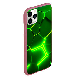 Чехол iPhone 11 Pro матовый 3D ПЛИТЫ НЕОН NEON GREEN HEXAGON РАЗЛОМ, цвет: 3D-малиновый — фото 2