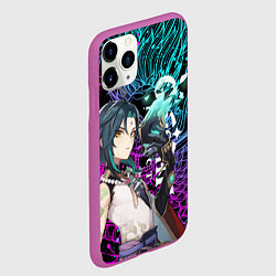 Чехол iPhone 11 Pro матовый СЯО ГЕНШИН ИМПАКТ НЕОНОВЫЙ ДРАКОН, цвет: 3D-фиолетовый — фото 2